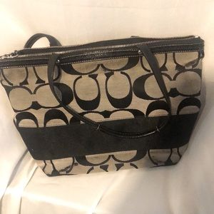 Coach logo mini tote in tan and black